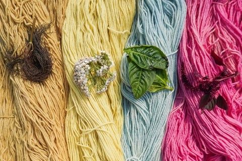 Natural-colored yarn with dried botanicals and green leaves